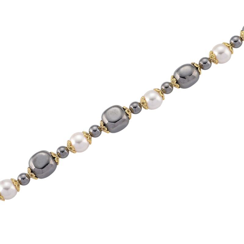 Terahertz 70.00 ctw and White Shell Pearl Necklace (18-20 Inches) with Butterfly Charm in Goldtone and Stainless Steel