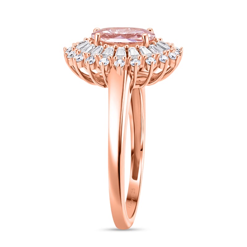 D'Joy Premium Pink Morganite and Moissanite 2.25 ctw Love Bloom Halo Ring in 18K Vermeil Rose Gold Over Sterling Silver (Size 7.0)