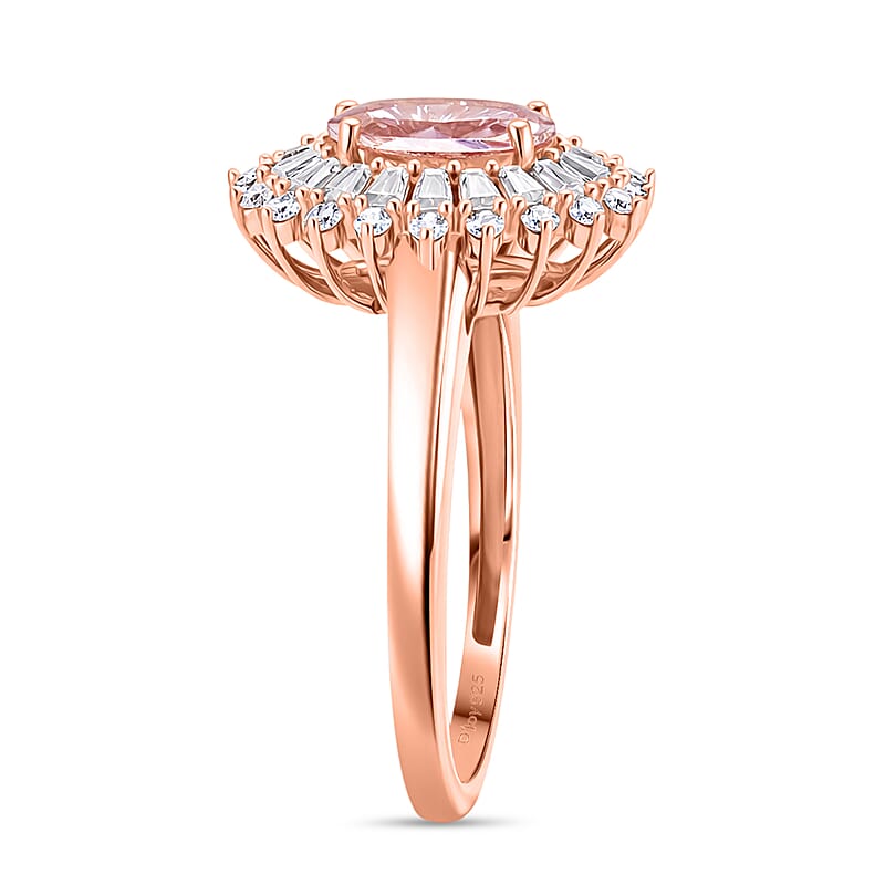 D'Joy Premium Pink Morganite and Moissanite 2.25 ctw Love Bloom Halo Ring in 18K Vermeil Rose Gold Over Sterling Silver (Size 7.0)