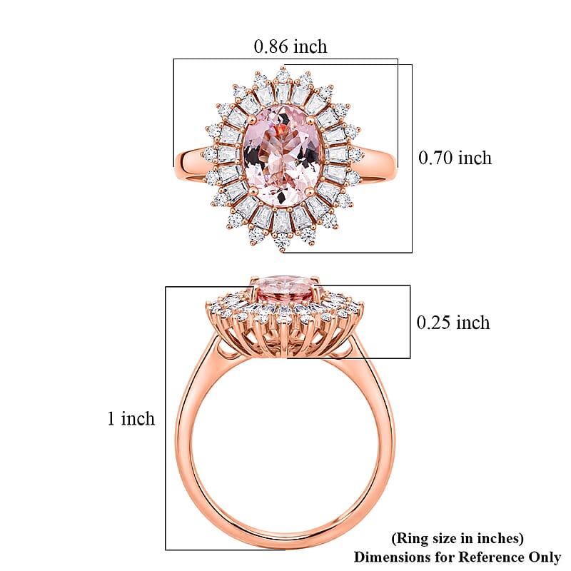 D'Joy Premium Pink Morganite and Moissanite 2.25 ctw Love Bloom Halo Ring in 18K Vermeil Rose Gold Over Sterling Silver (Size 7.0)