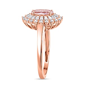 D'Joy Premium Pink Morganite and Moissanite 2.25 ctw Love Bloom Halo Ring in 18K Vermeil Rose Gold Over Sterling Silver (Size 8.0)