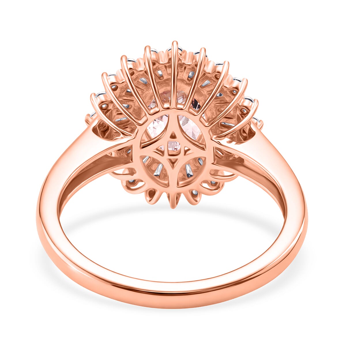 D'Joy Premium Pink Morganite and Moissanite 2.25 ctw Love Bloom Halo Ring in 18K Vermeil Rose Gold Over Sterling Silver (Size 8.0) image number 4