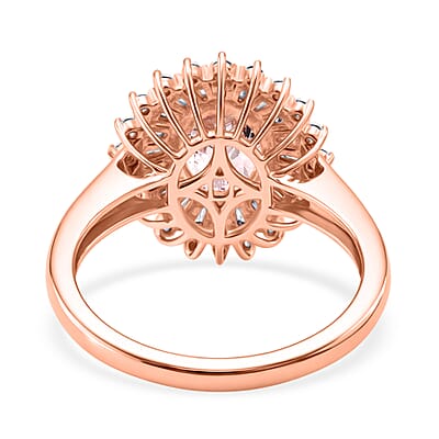 D'Joy Premium Pink Morganite and Moissanite 2.25 ctw Love Bloom Halo Ring in 18K Vermeil Rose Gold Over Sterling Silver (Size 8.0)