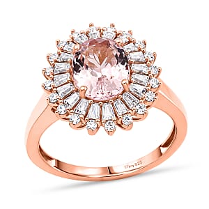 D'Joy Premium Pink Morganite and Moissanite 2.25 ctw Love Bloom Halo Ring in 18K Vermeil Rose Gold Over Sterling Silver (Size 9.0)