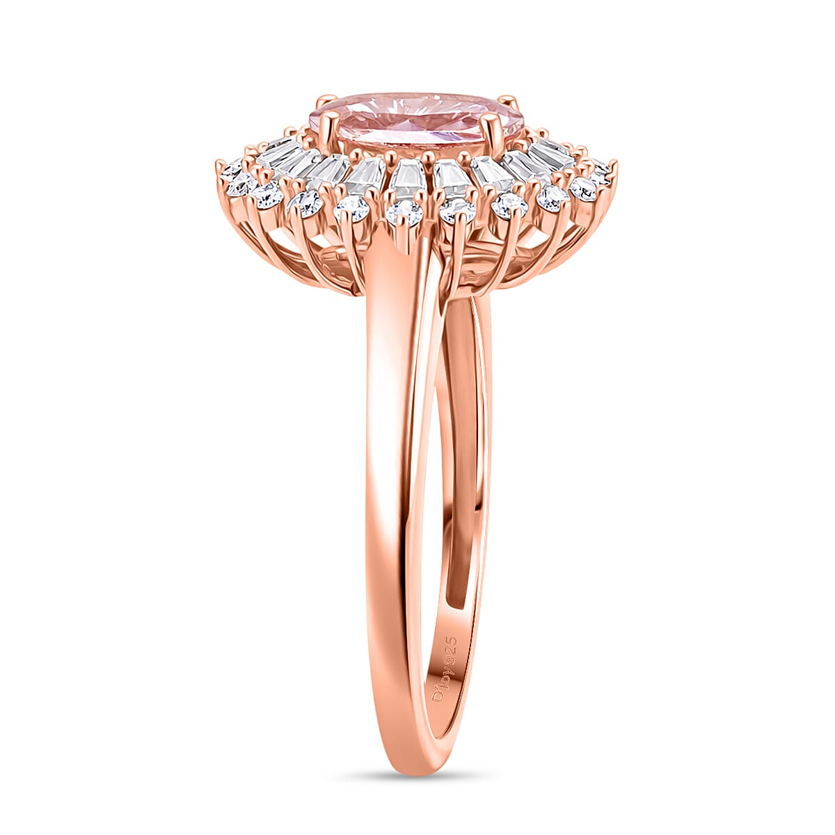 D'Joy Premium Pink Morganite and Moissanite 2.25 ctw Love Bloom Halo Ring in 18K Vermeil Rose Gold Over Sterling Silver (Size 9.0) image number 3