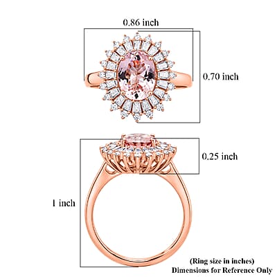 D'Joy Premium Pink Morganite and Moissanite 2.25 ctw Love Bloom Halo Ring in 18K Vermeil Rose Gold Over Sterling Silver (Size 9.0)