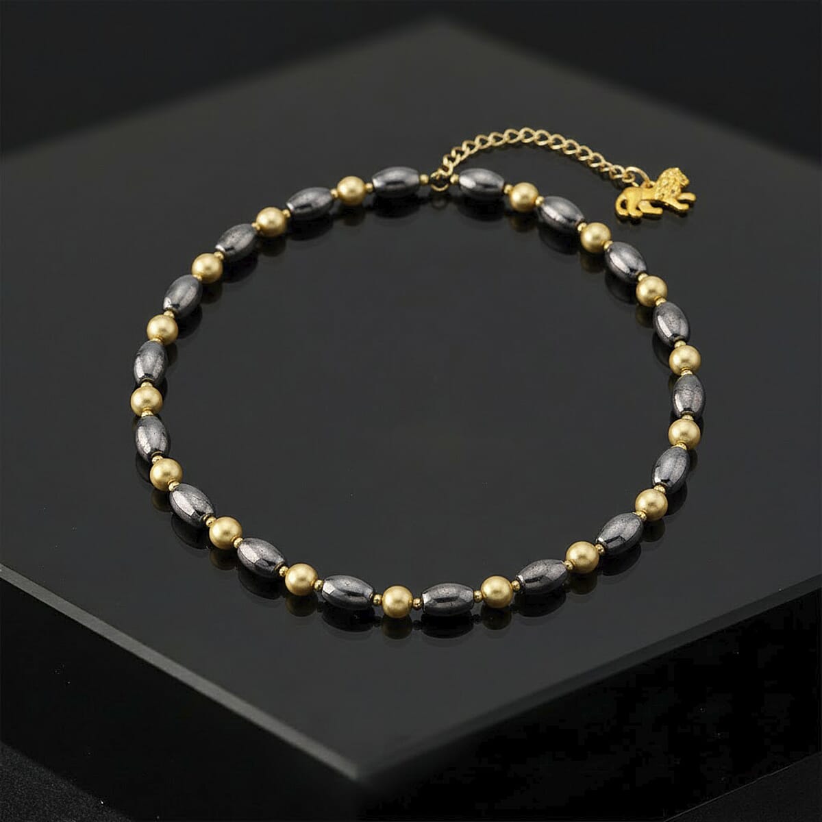 Terahertz 90.00 ctw and Golden Shell Pearl Necklace (18-20 Inches) with Lion Charm in Goldtone and Stainless Steel image number 1