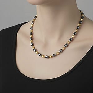 Terahertz 90.00 ctw and Golden Shell Pearl Necklace (18-20 Inches) with Lion Charm in Goldtone and Stainless Steel