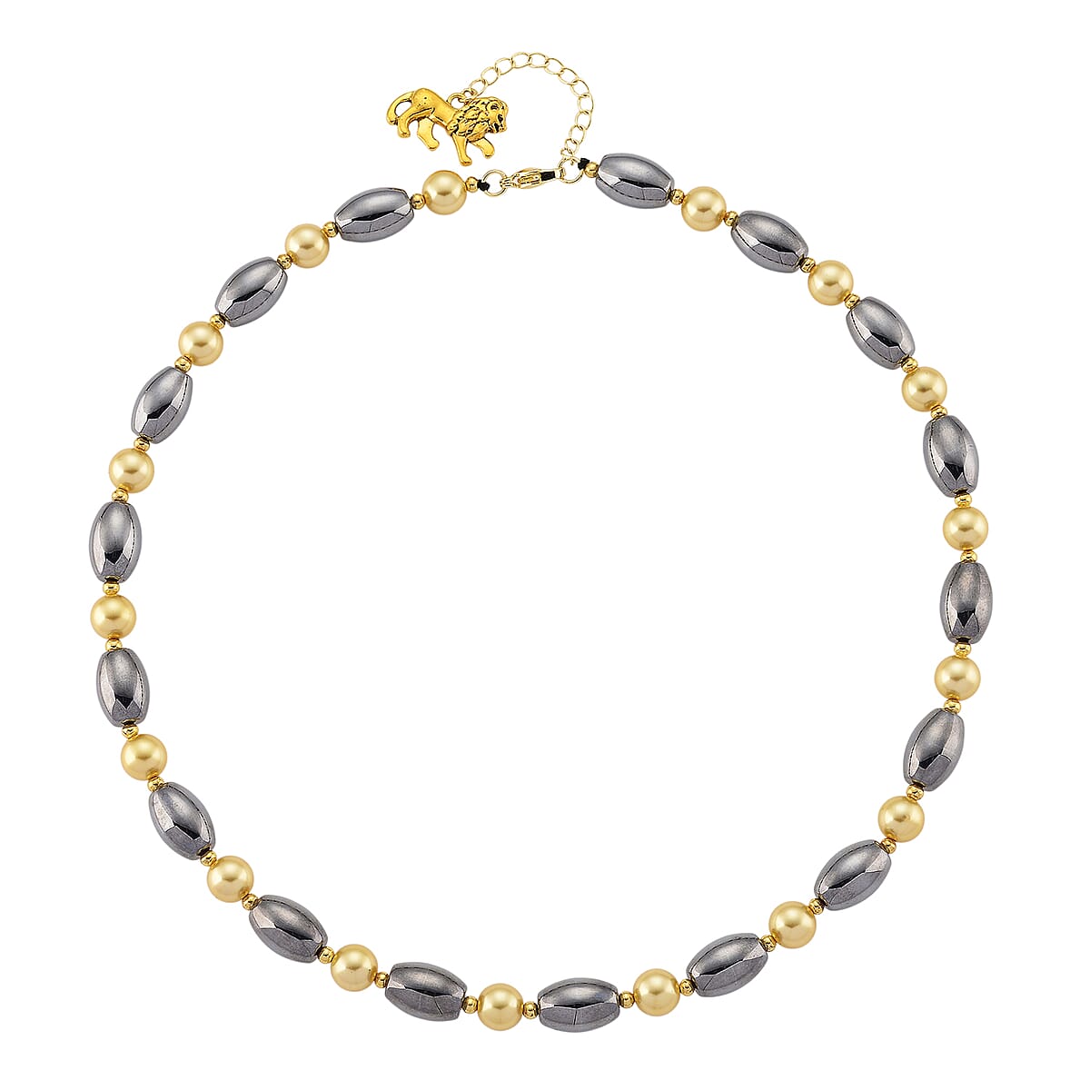 Terahertz 90.00 ctw and Golden Shell Pearl Necklace (18-20 Inches) with Lion Charm in Goldtone and Stainless Steel image number 3