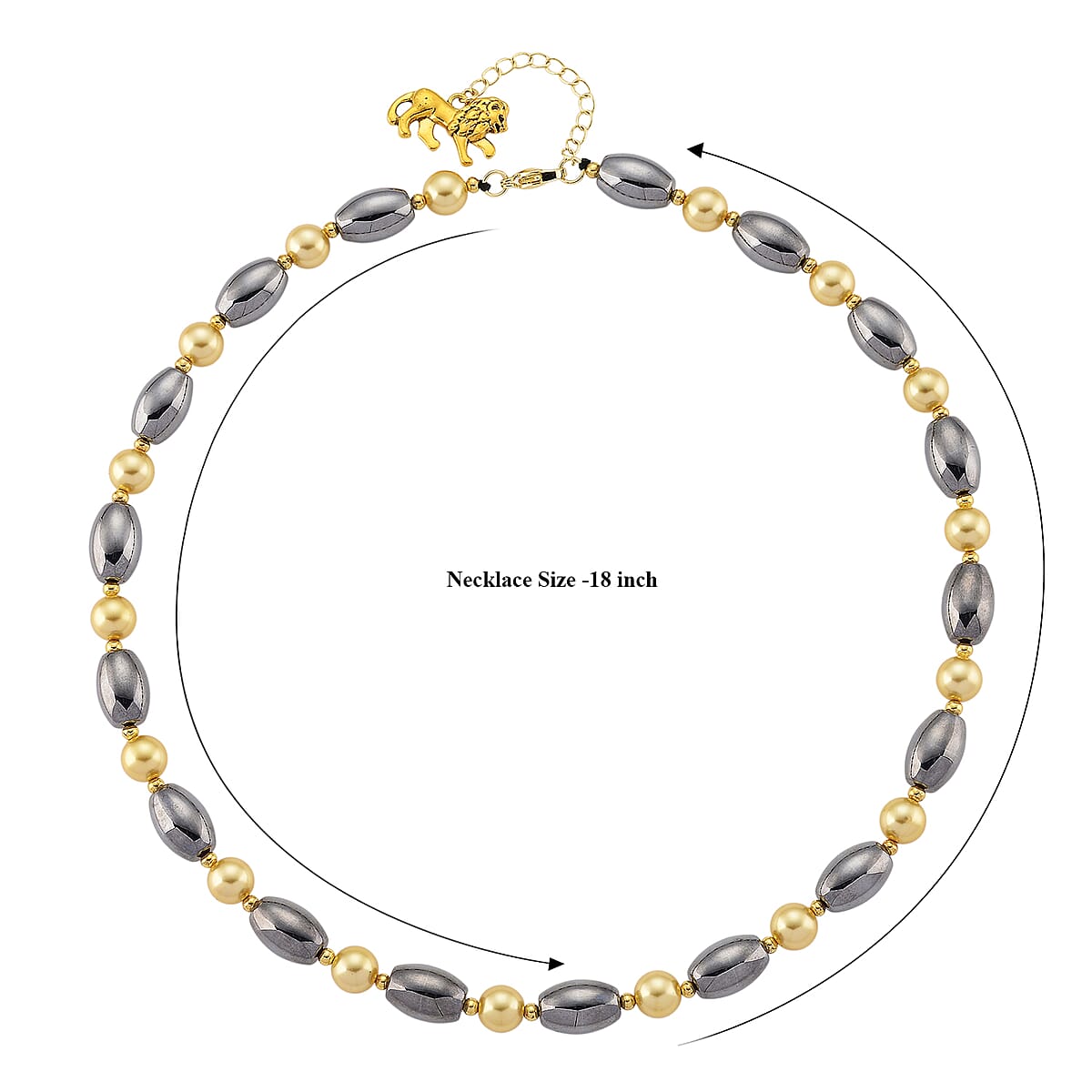 Terahertz 90.00 ctw and Golden Shell Pearl Necklace (18-20 Inches) with Lion Charm in Goldtone and Stainless Steel image number 6