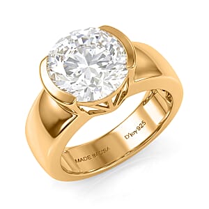 D'Joy Moissanite 4.00 ctw Solitaire Ring in 18K Vermeil Yellow Gold Over Sterling Silver (Size 10.0)