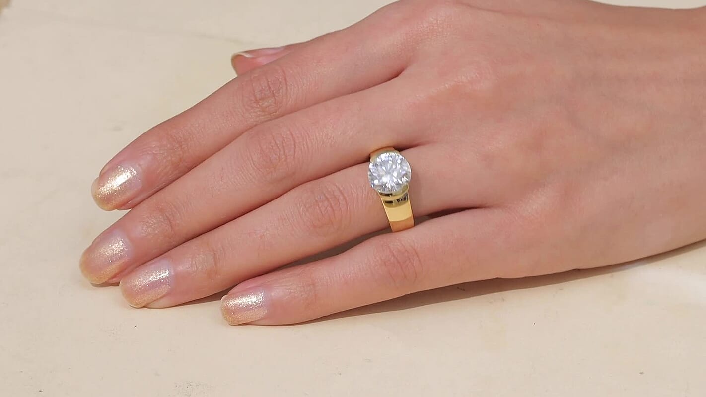 D'Joy Moissanite (Rnd 10.5mm) Ring in 18K Vermeil YG Over Sterling Silver (Size 10.0) 4.00 ctw