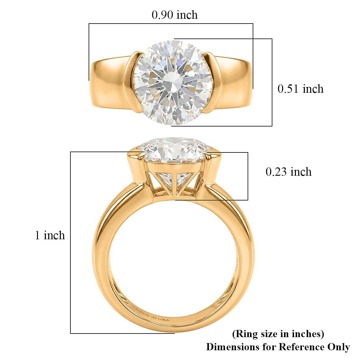 D'Joy Moissanite 4.00 ctw Solitaire Ring in 18K Vermeil Yellow Gold Over Sterling Silver (Size 7.0)