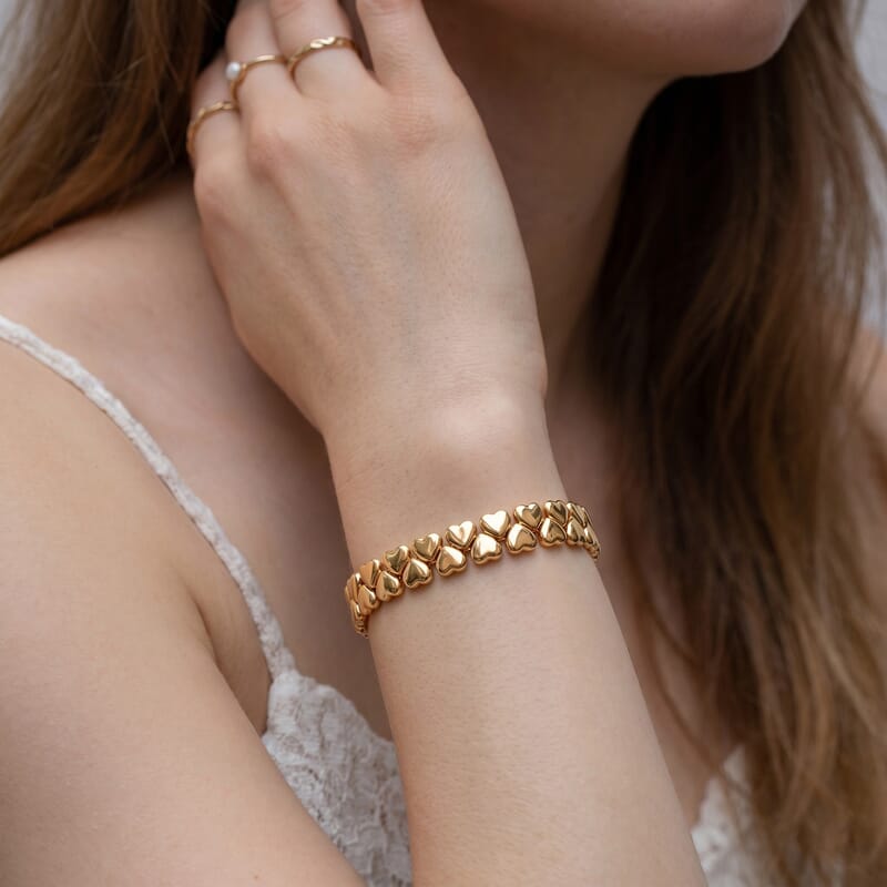 Luxoro 10K Yellow Gold Heart Bracelet (7.25 In) 10.75 Grams