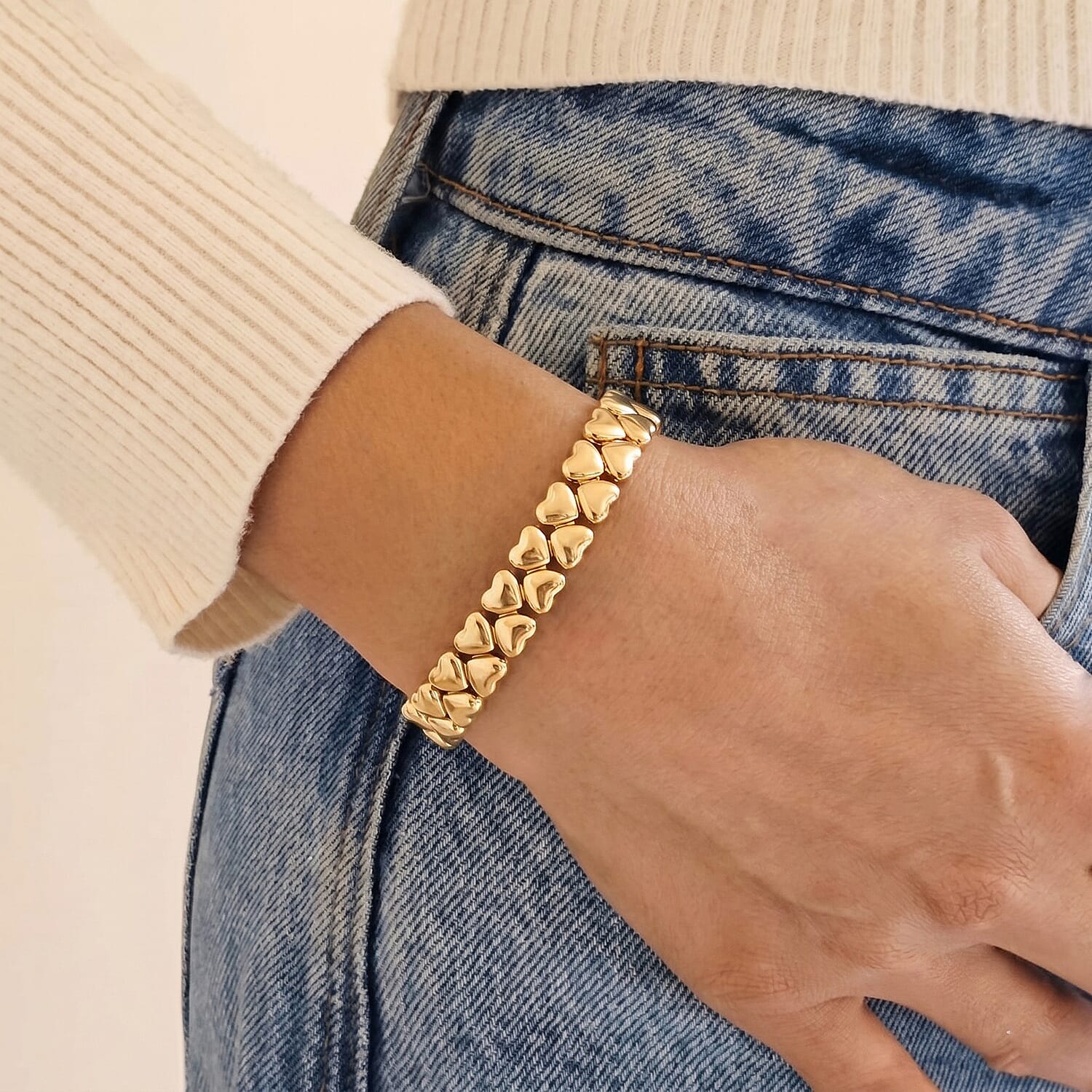 Luxoro 10K Yellow Gold Heart Bracelet (7.25 In) 10.75 Grams
