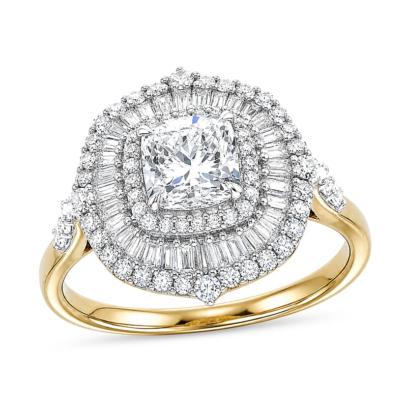 Luxuriant Lab Grown Diamond G-H SI 2.00 ctw Double Halo Ring in 18K Vermeil Yellow Gold Over Sterling Silver (Size 6.0)