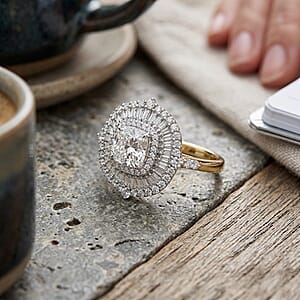Luxuriant Lab Grown Diamond G-H SI 2.00 ctw Double Halo Ring in 18K Vermeil Yellow Gold Over Sterling Silver (Size 6.0)