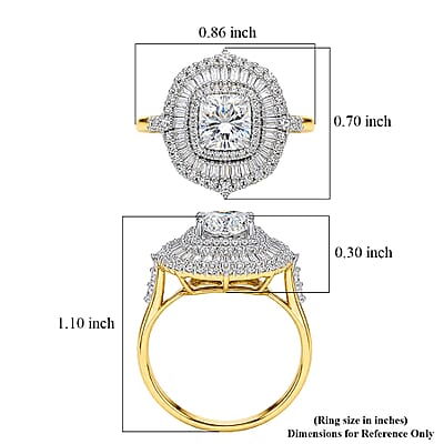 Luxuriant Lab Grown Diamond G-H SI 2.00 ctw Double Halo Ring in 18K Vermeil Yellow Gold Over Sterling Silver (Size 6.0)