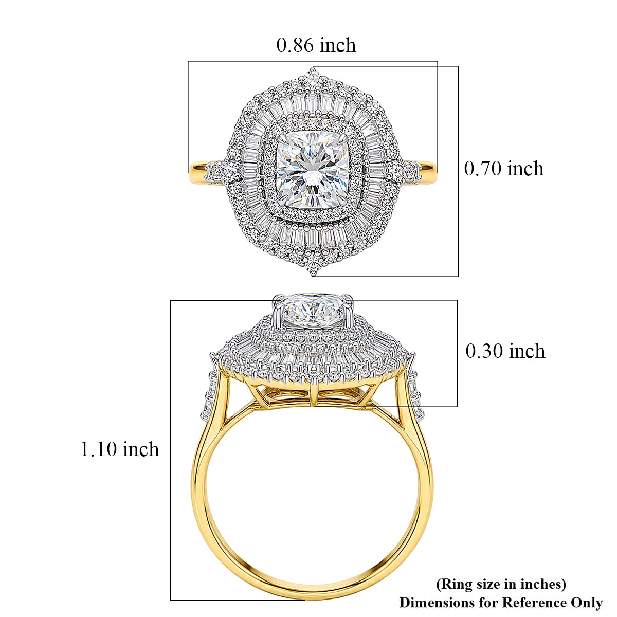 Luxuriant Lab Grown Diamond G-H SI 2.00 ctw Double Halo Ring in 18K Vermeil Yellow Gold Over Sterling Silver (Size 9.0)
