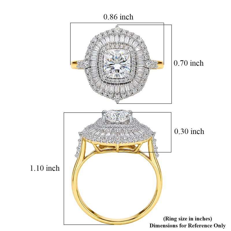 Luxuriant Lab Grown Diamond G-H SI 2.00 ctw Double Halo Ring in 18K Vermeil Yellow Gold Over Sterling Silver (Size 9.0)