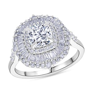Luxuriant Lab Grown Diamond G-H SI 2.00 ctw Double Halo Ring in Rhodium Over Sterling Silver (Size 10.0)