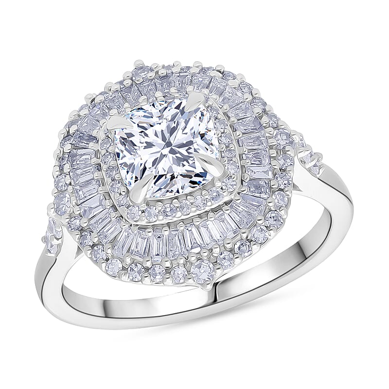 Luxuriant Lab Grown Diamond G-H SI 2.00 ctw Double Halo Ring in Rhodium Over Sterling Silver (Size 6.0)