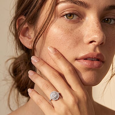 Luxuriant Lab Grown Diamond G-H SI 2.00 ctw Double Halo Ring in Rhodium Over Sterling Silver (Size 6.0)
