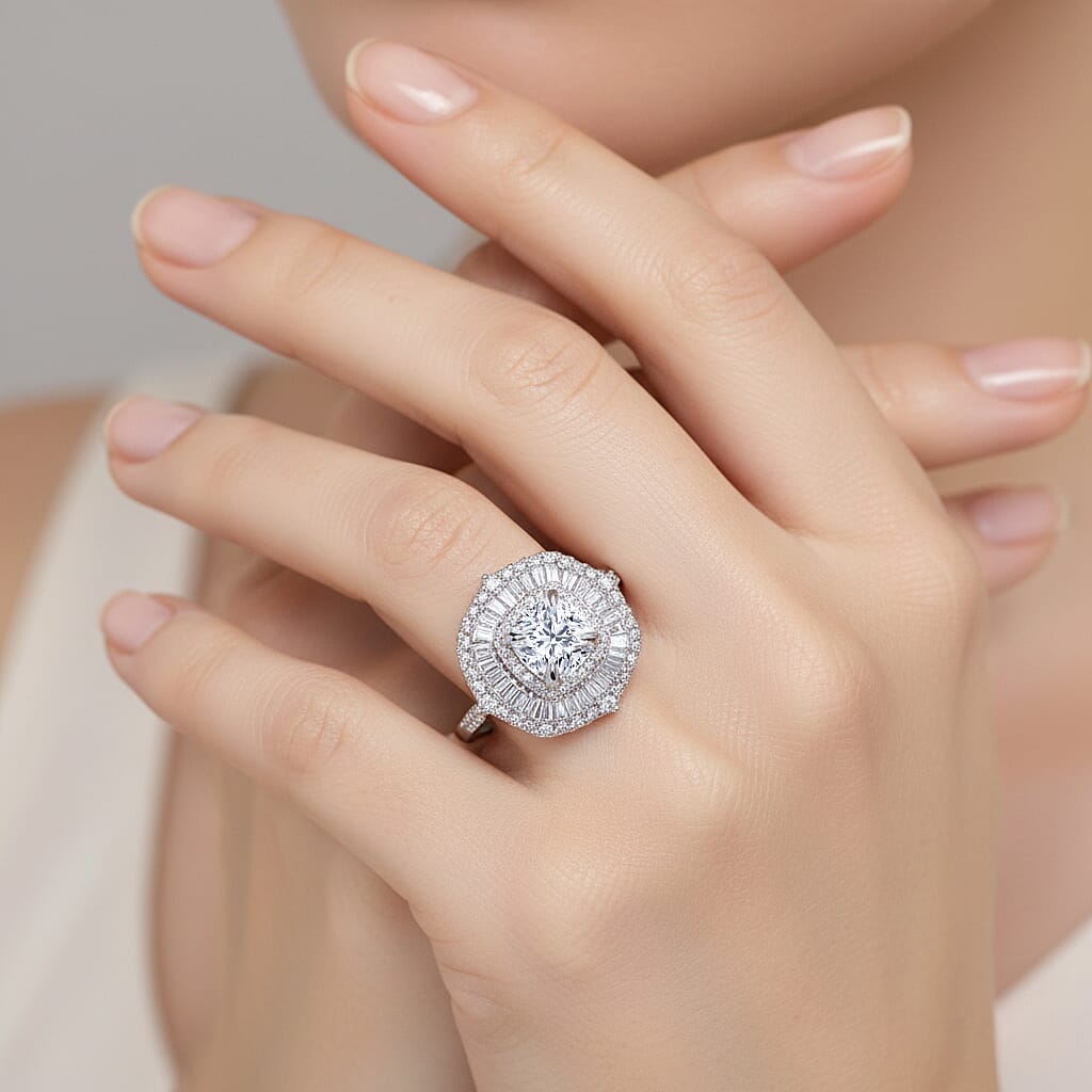 Luxuriant Lab Grown Diamond G-H SI 2.00 ctw Ring in Rhodium Over Sterling Silver (Size 6.0)