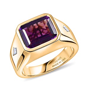 D'Joy Premium Lusaka Amethyst and Moissanite 6.00 ctw Men's Ring in 18K Vermeil Yellow Gold Over Sterling Silver (Size 10.0)