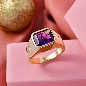 D'Joy Premium Lusaka Amethyst and Moissanite 6.00 ctw Men's Ring in 18K Vermeil Yellow Gold Over Sterling Silver (Size 10.0)