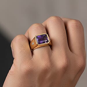 D'Joy Premium Lusaka Amethyst and Moissanite 6.00 ctw Men's Ring in 18K Vermeil Yellow Gold Over Sterling Silver (Size 10.0)
