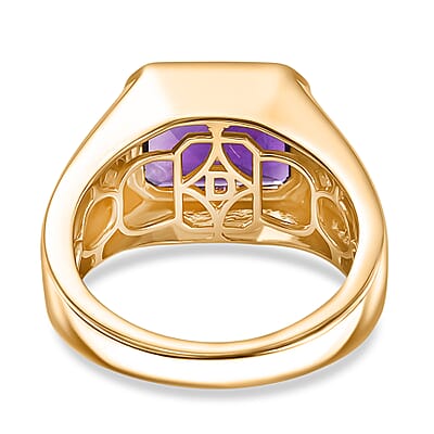 D'Joy Premium Lusaka Amethyst and Moissanite 6.00 ctw Men's Ring in 18K Vermeil Yellow Gold Over Sterling Silver (Size 10.0)