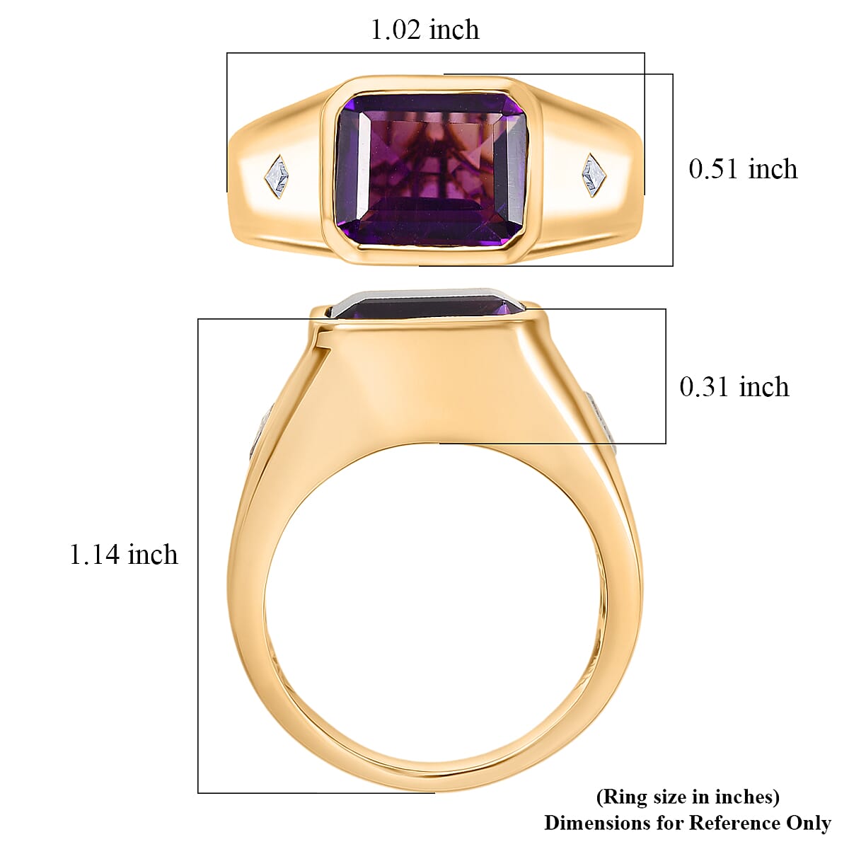 D'Joy Premium Lusaka Amethyst and Moissanite 6.00 ctw Men's Ring in 18K Vermeil Yellow Gold Over Sterling Silver (Size 10.0)