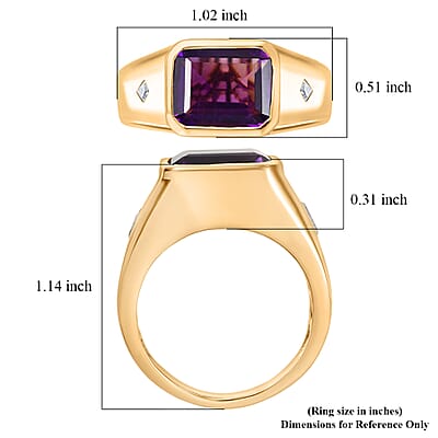 D'Joy Premium Lusaka Amethyst and Moissanite 6.00 ctw Men's Ring in 18K Vermeil Yellow Gold Over Sterling Silver (Size 10.0)