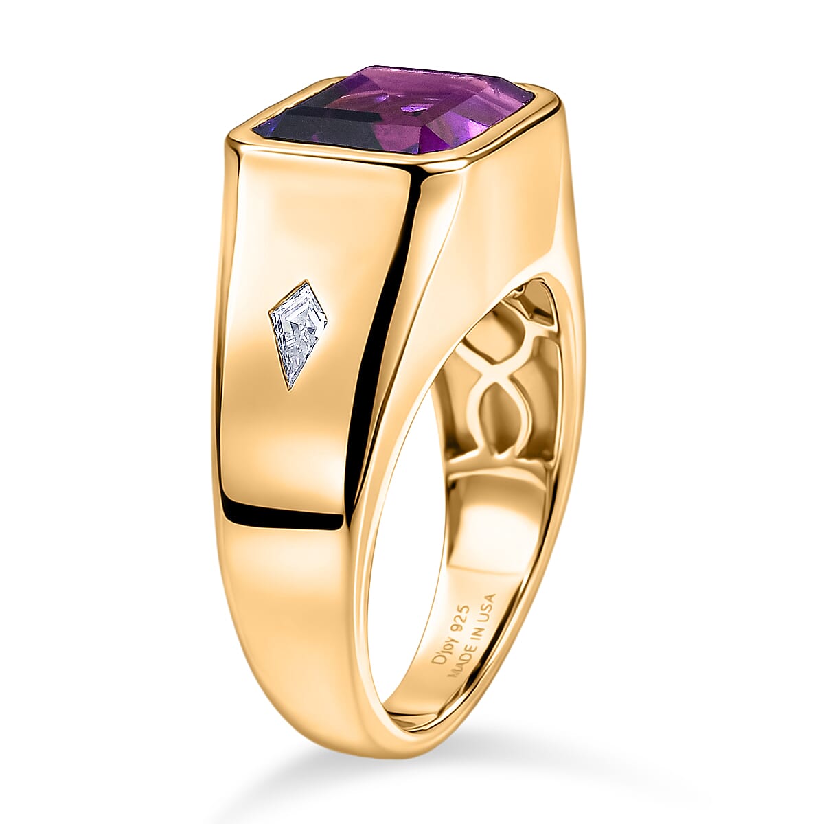D'Joy Premium Lusaka Amethyst and Moissanite 6.00 ctw Men's Ring in 18K Vermeil Yellow Gold Over Sterling Silver (Size 14.0) image number 3