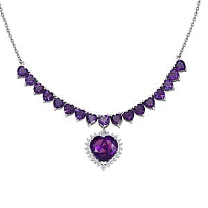 D'Joy Premium Lusaka Amethyst and Moissanite 13.00 ctw Bloom Cascade Necklace in Rhodium Over Sterling Silver 18-20 Inches