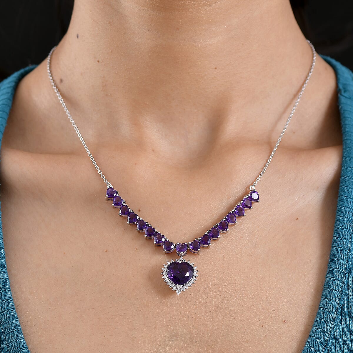 D'Joy Premium Lusaka Amethyst and Moissanite 13.00 ctw Bloom Cascade Necklace in Rhodium Over Sterling Silver 18-20 Inches image number 2