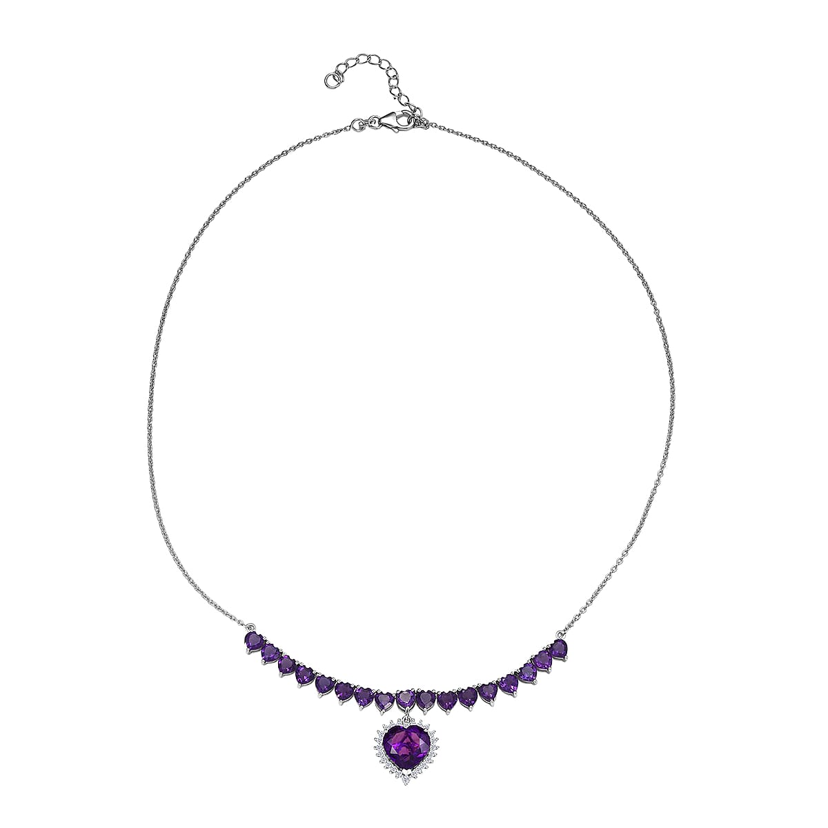 D'Joy Premium Lusaka Amethyst and Moissanite 13.00 ctw Bloom Cascade Necklace in Rhodium Over Sterling Silver 18-20 Inches image number 3