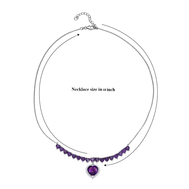 D'Joy Premium Lusaka Amethyst and Moissanite 13.00 ctw Bloom Cascade Necklace in Rhodium Over Sterling Silver 18-20 Inches