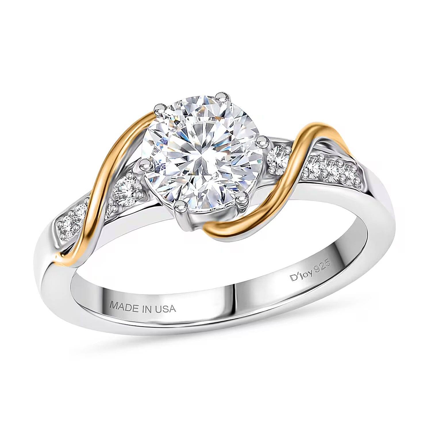 D'Joy Moissanite 1.10 ctw Ring in 18K Vermeil YG and Platinum Over Sterling Silver (Size 10.0)