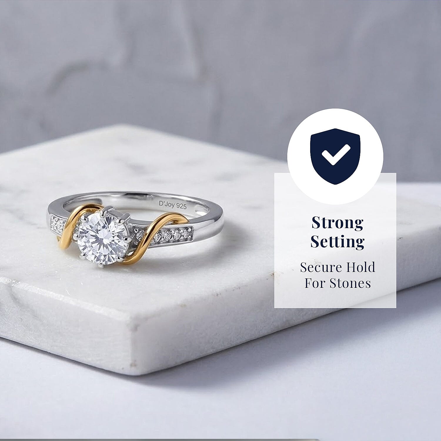 D'Joy Moissanite 1.10 ctw Ring in 18K Vermeil YG and Platinum Over Sterling Silver (Size 10.0)