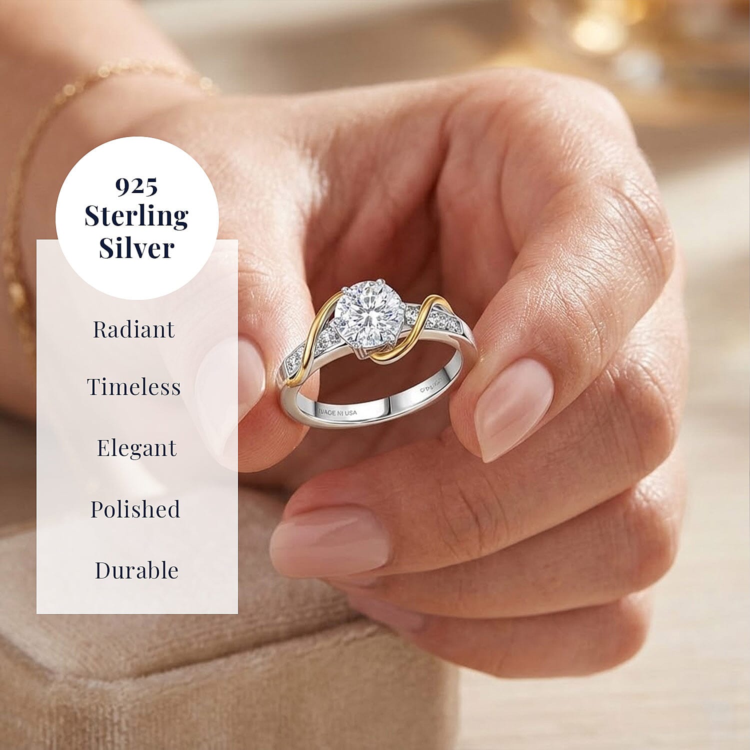 D'Joy Moissanite 1.10 ctw Ring in 18K Vermeil YG and Platinum Over Sterling Silver (Size 10.0)