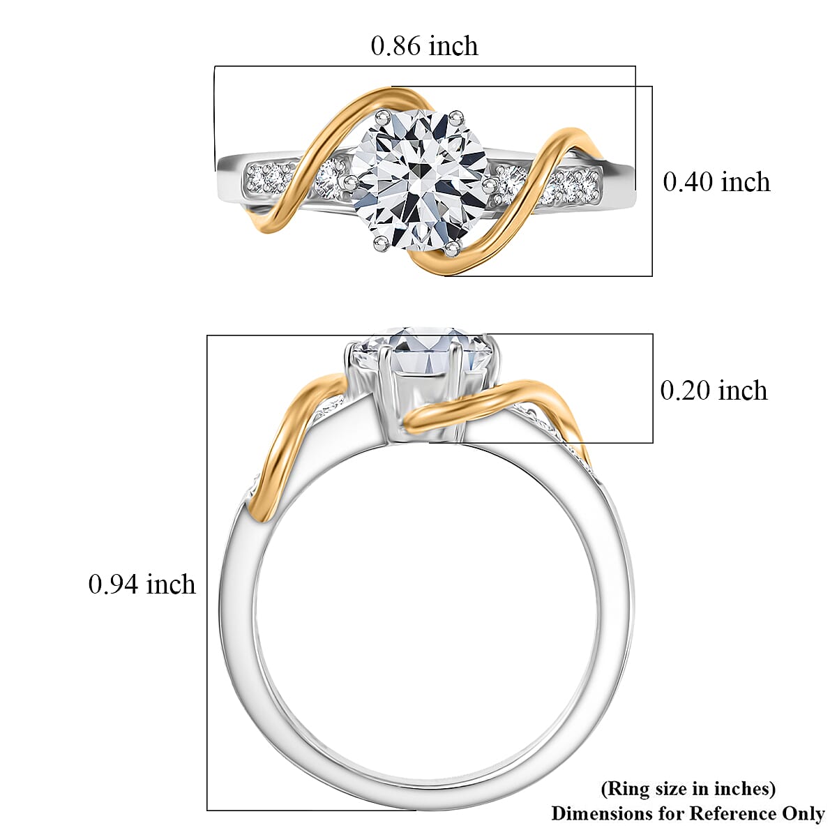 D'Joy Moissanite 1.10 ctw Ring in 18K Vermeil YG and Platinum Over Sterling Silver (Size 10.0) image number 5