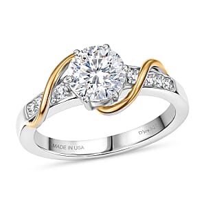 D'Joy Moissanite (Rnd 6.5mm) Ring in 18K Vermeil YG and Platinum Over Sterling Silver (Size 10.0) 1.10 ctw