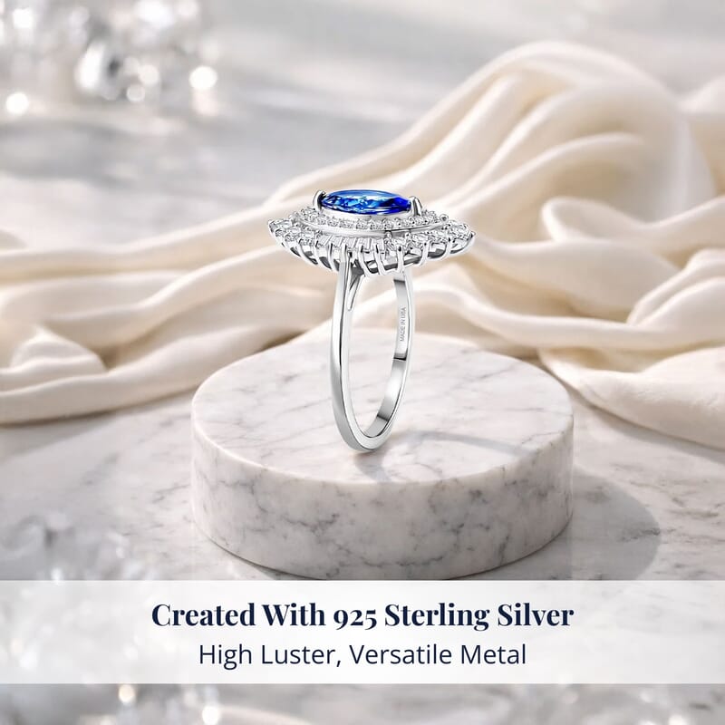 D'Joy Premium Tanzanite and Moissanite 2.70 ctw Blue Empress Ring in Rhodium Over Sterling Silver (Size 10.0)