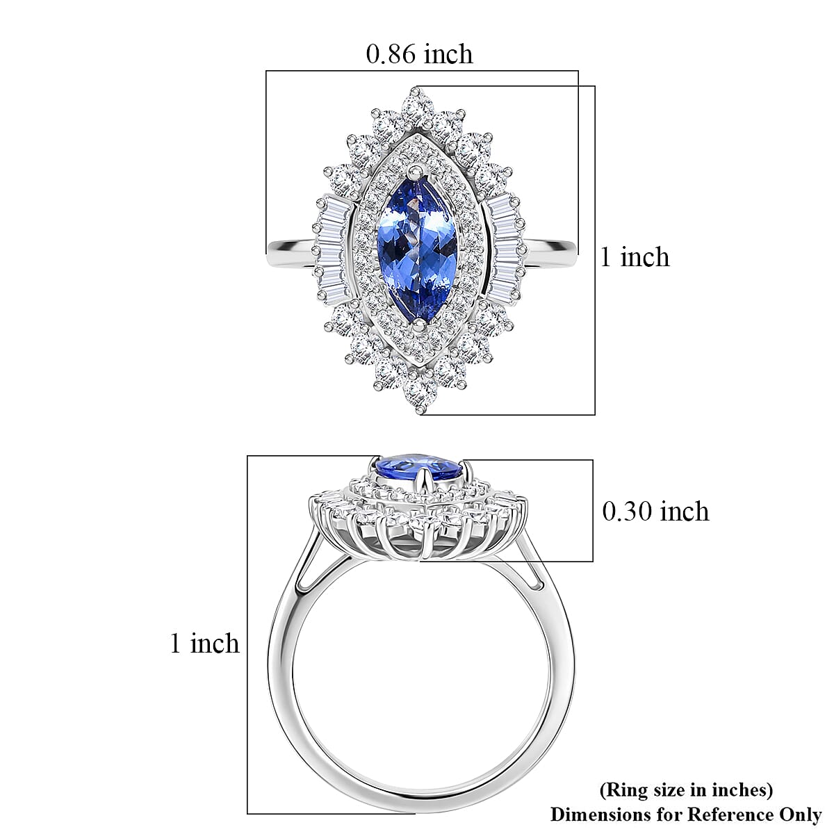 D'Joy Premium Tanzanite and Moissanite 2.70 ctw Blue Empress Ring in Rhodium Over Sterling Silver (Size 10.0) image number 5
