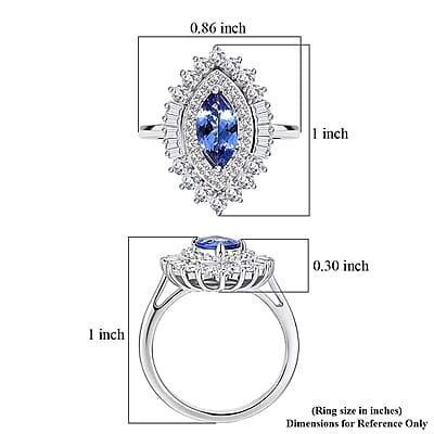 D'Joy Premium Tanzanite and Moissanite 2.70 ctw Blue Empress Ring in Rhodium Over Sterling Silver (Size 10.0)