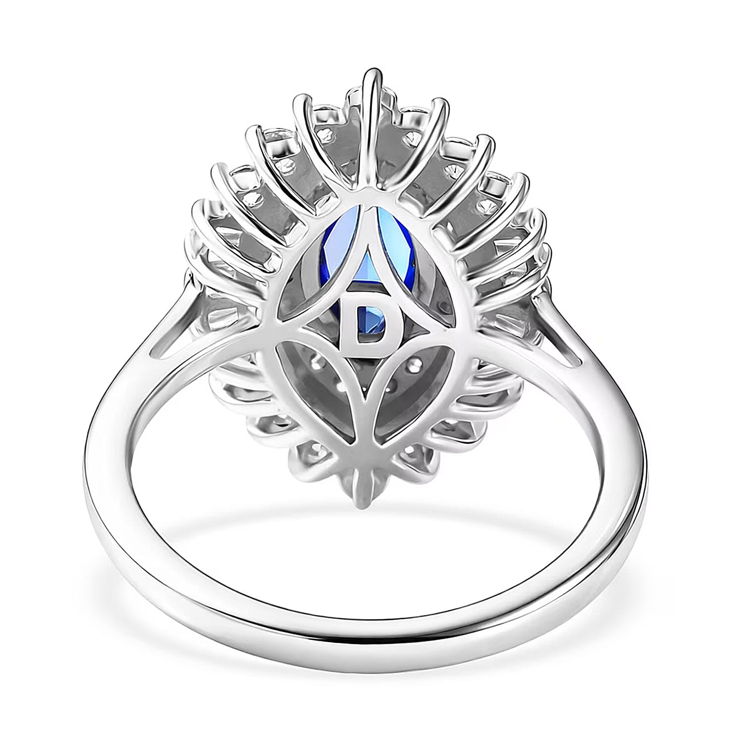 D'Joy Premium Tanzanite and Moissanite 2.70 ctw Blue Empress Ring in Rhodium Over Sterling Silver (Size 10.0)