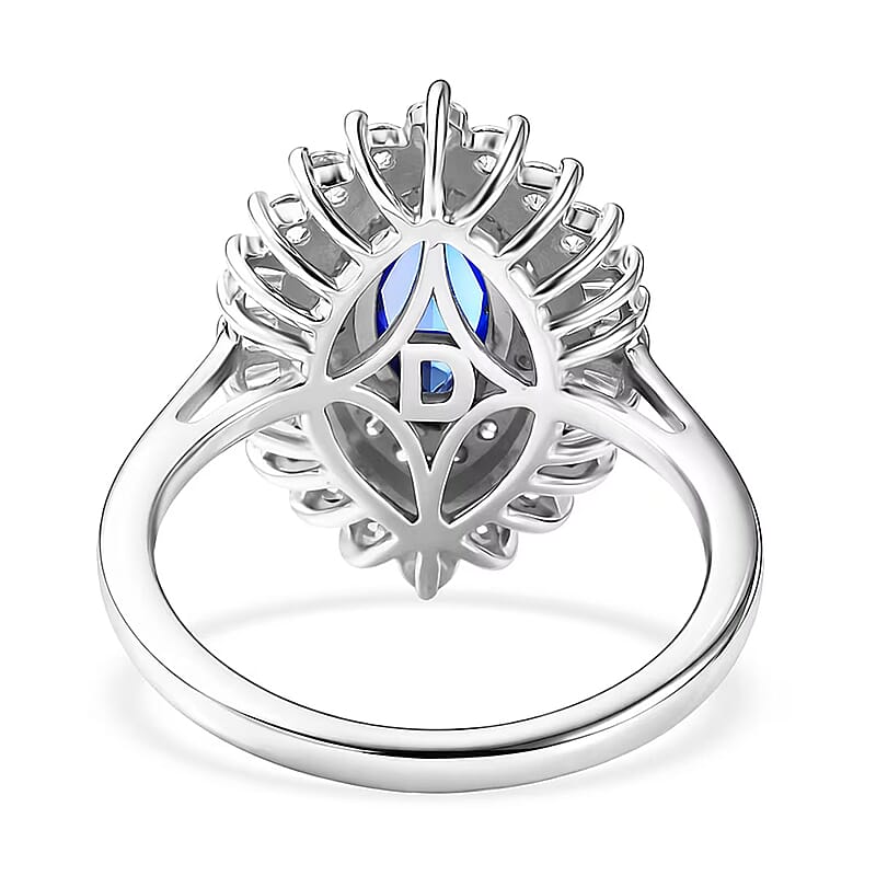 D'Joy Premium Tanzanite and Moissanite 2.70 ctw Blue Empress Ring in Rhodium Over Sterling Silver (Size 6.0)