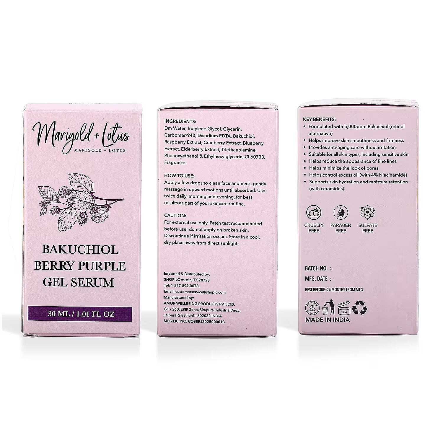 Marigold and Lotus Bakuchiol Berry Purple Gel Serum 1.01oz